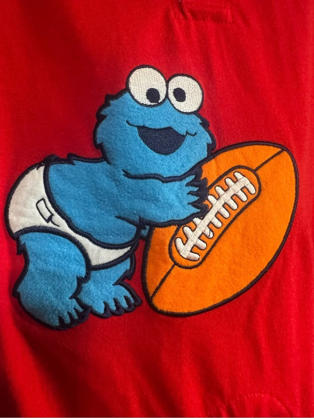 Vintage 90s/Y2K Cookie Monster Football Long Sleeve Baby Romper Size 3-6 Months